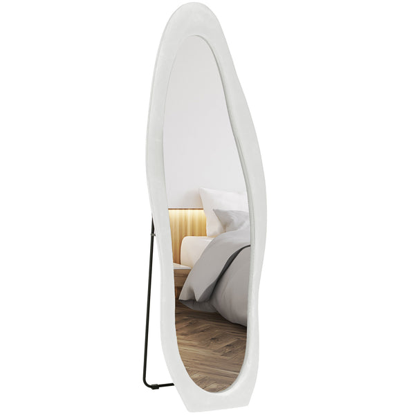acquista Specchio da Parete o da Terra Autoportante a Figura Intera con Cornice Ondulata in Velluto 160x50 cm Bianco