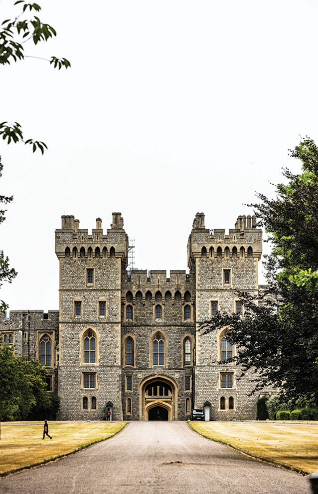 a castle with trees around it