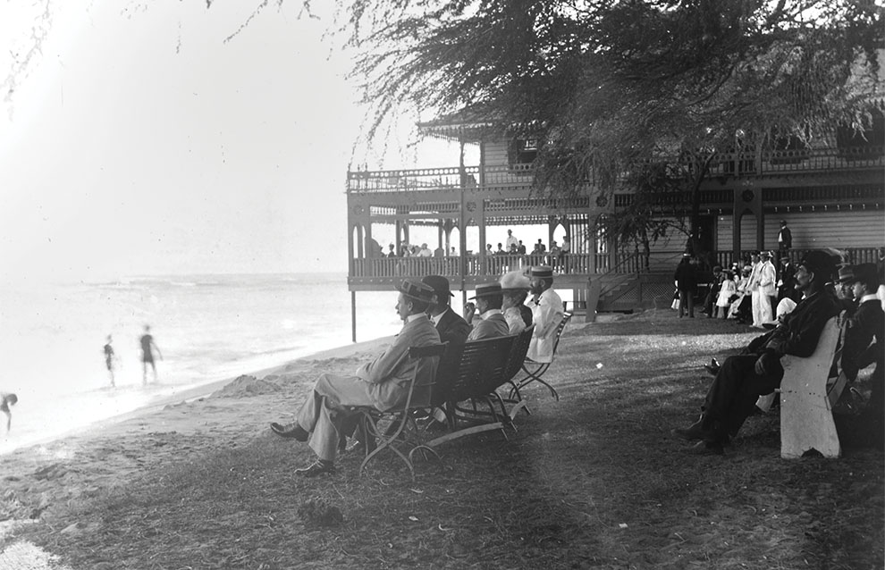 an old black and white photograph of a beach